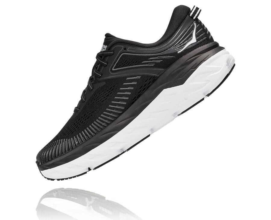 Hoka Australia One One Bondi 7 - Womens Running Shoes Black/White - YCRNA-3189